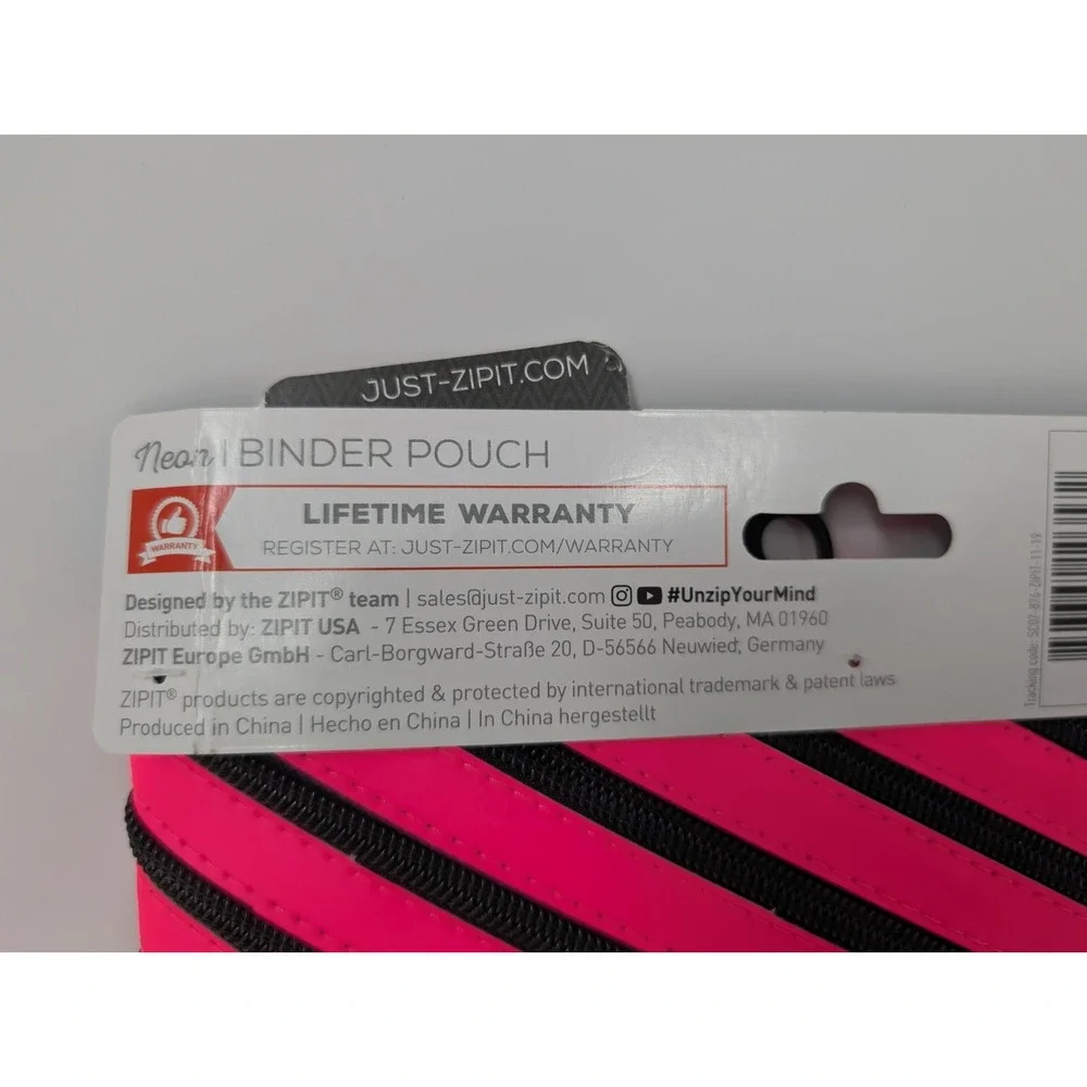 Zipit 3-Ring Binder‎ Pouch Neon Pink Made Of One Long Zipper Pencil Case NEW